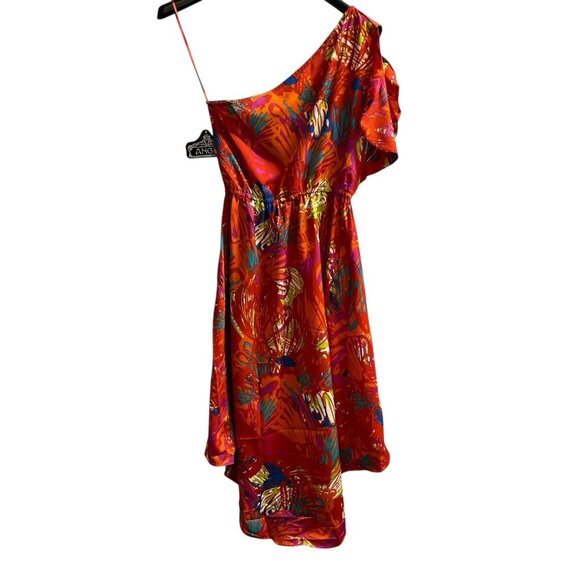 Angie Dress Womens S Orange Satin One Shoulder High Low Mini Tropical Resort‎ - Picture 2 of 7